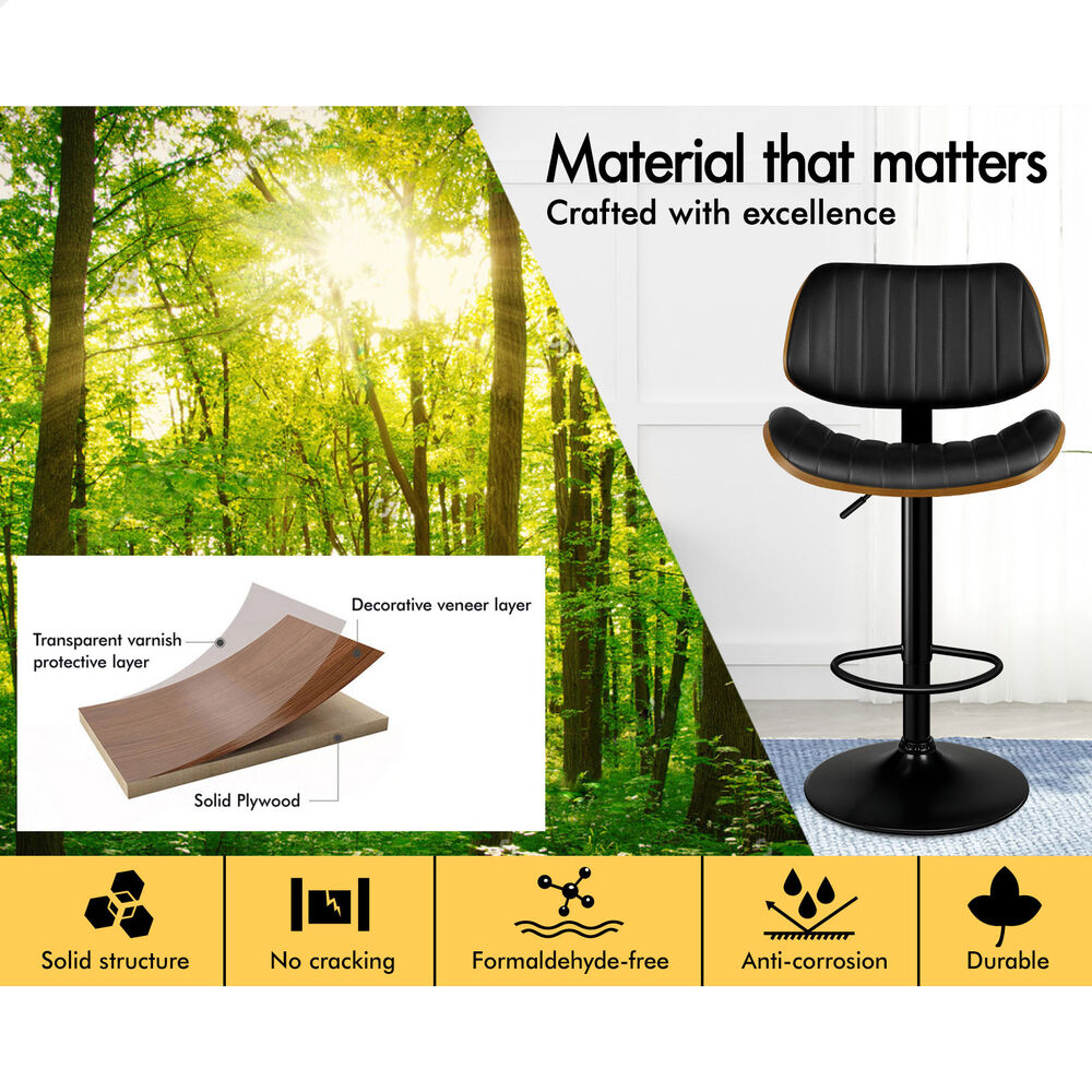 ALFORDSON Bar Stool Upholstered Backrest Black