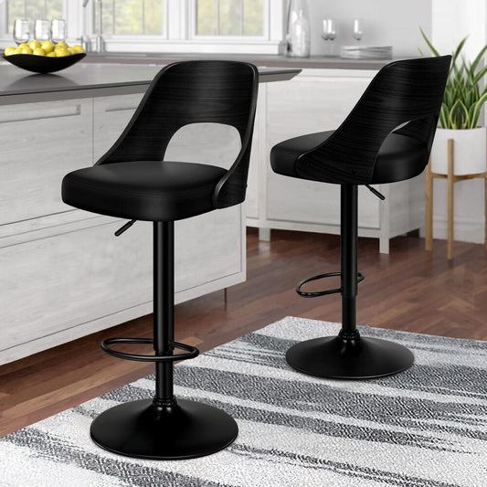 2x ALFORDSON Bar Stools Wooden Leather All Black