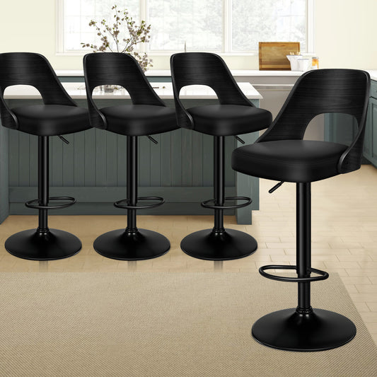 4x ALFORDSON Bar Stools Wooden Leather All Black