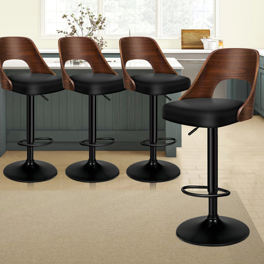 4x ALFORDSON Bar Stools Wooden Leather Black