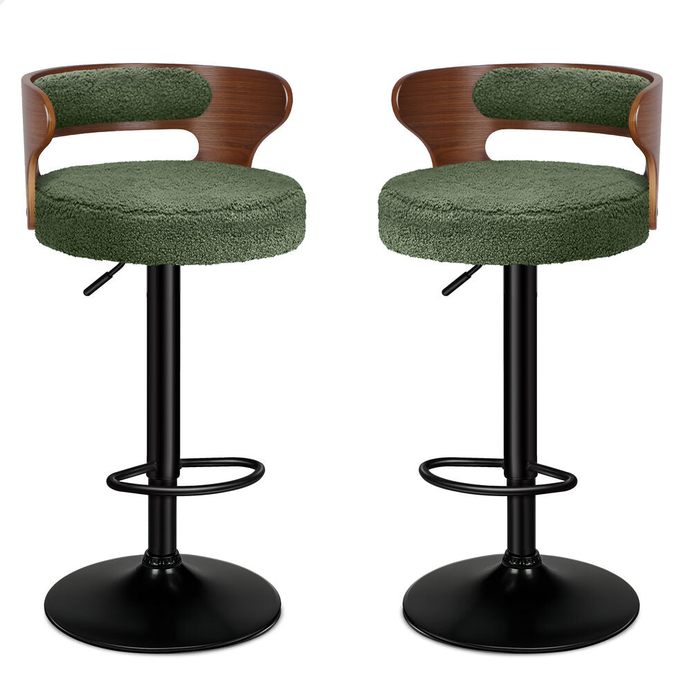 ALFORDSON 2x Bar Stool Kitchen Swivel Chair Wooden Boucle Ramiro Green
