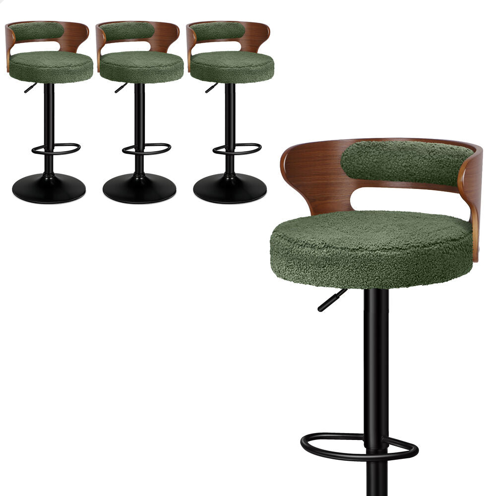 ALFORDSON 4x Bar Stool Kitchen Swivel Chair Wooden Boucle Ramiro Green
