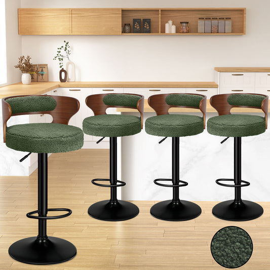 ALFORDSON 4x Bar Stool Kitchen Swivel Chair Wooden Boucle Ramiro Green
