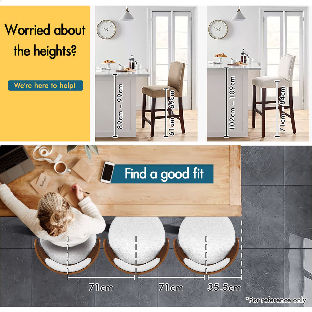 ALFORDSON 2x Bar Stool Kitchen Swivel Chair Wooden Boucle Ramiro White