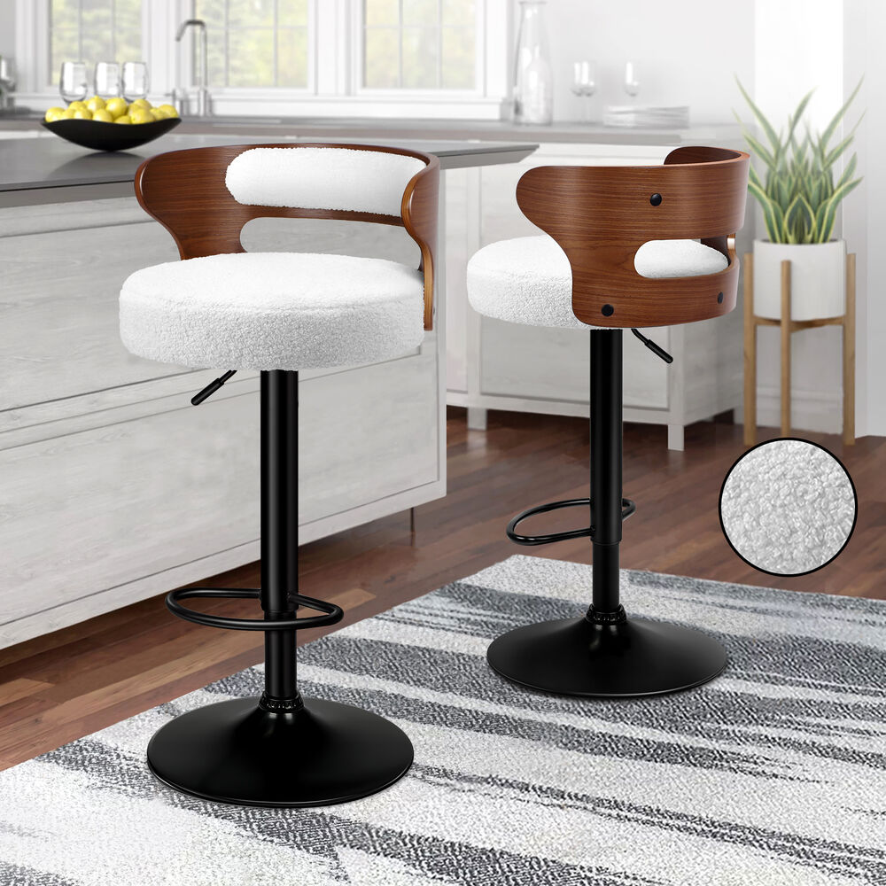ALFORDSON 2x Bar Stool Kitchen Swivel Chair Wooden Boucle Ramiro White