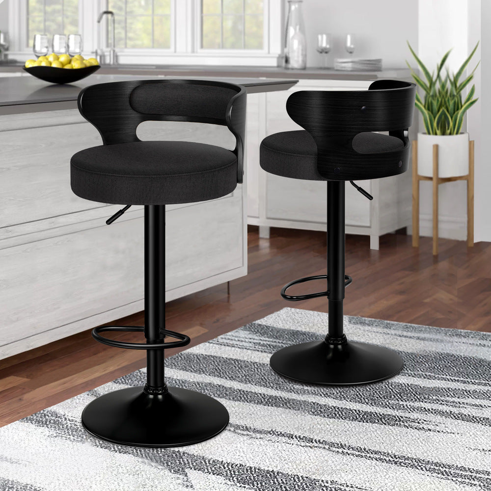 ALFORDSON 2x Bar Stool Kitchen Swivel Chair Wooden Linen Fabric Ramiro All Black