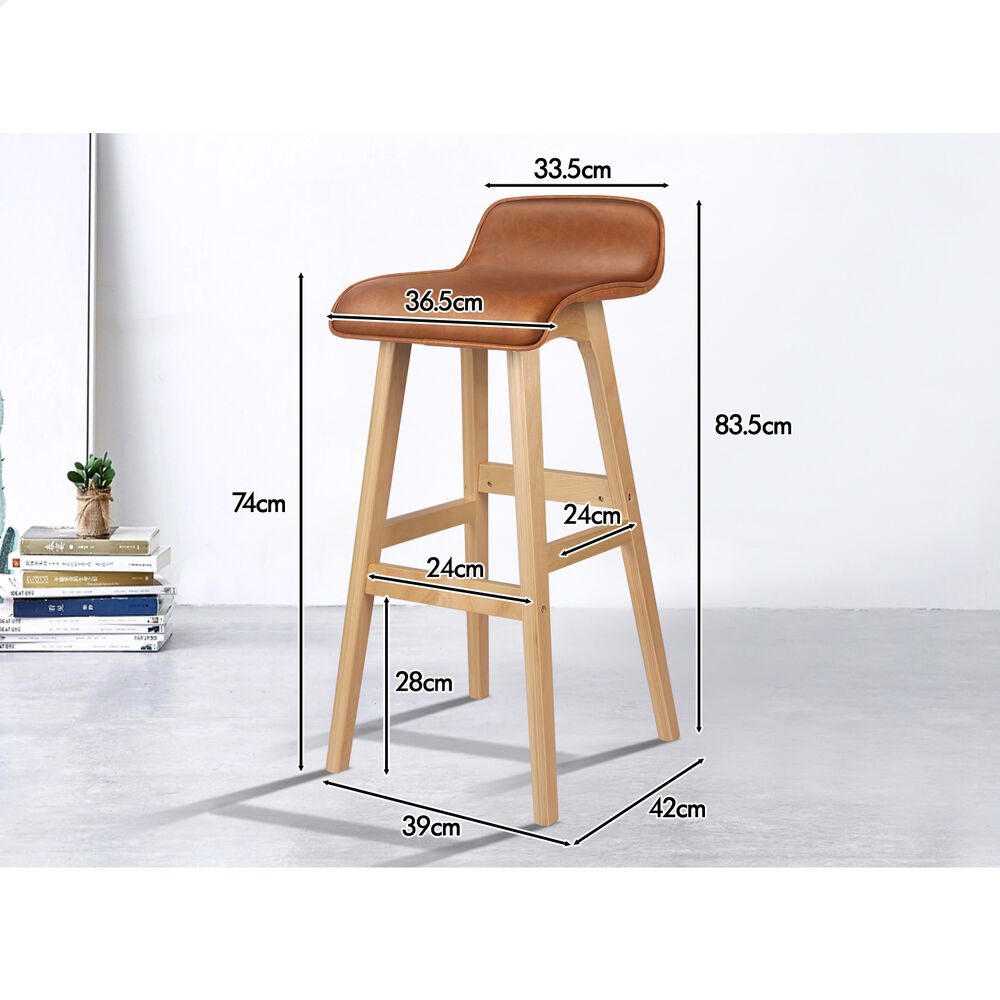 ALFORDSON 2x Wooden Bar Stools 74cm Kitchen Dining Chair Leather Samuel Brown