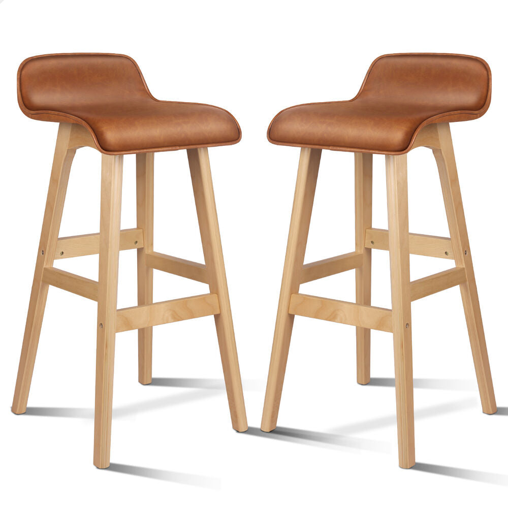 ALFORDSON 2x Wooden Bar Stools 74cm Kitchen Dining Chair Leather Samuel Brown