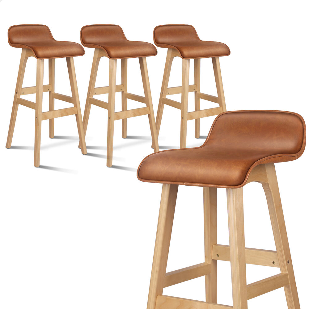 ALFORDSON 4x Wooden Bar Stools 74cm Kitchen Dining Chair Leather Samuel Brown
