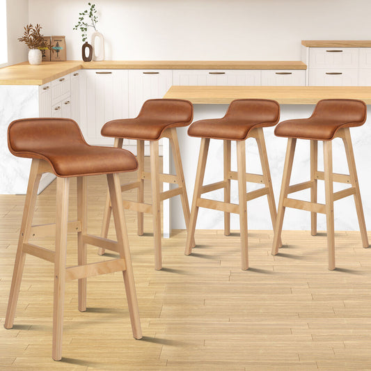 ALFORDSON 4x Wooden Bar Stools 74cm Kitchen Dining Chair Leather Samuel Brown