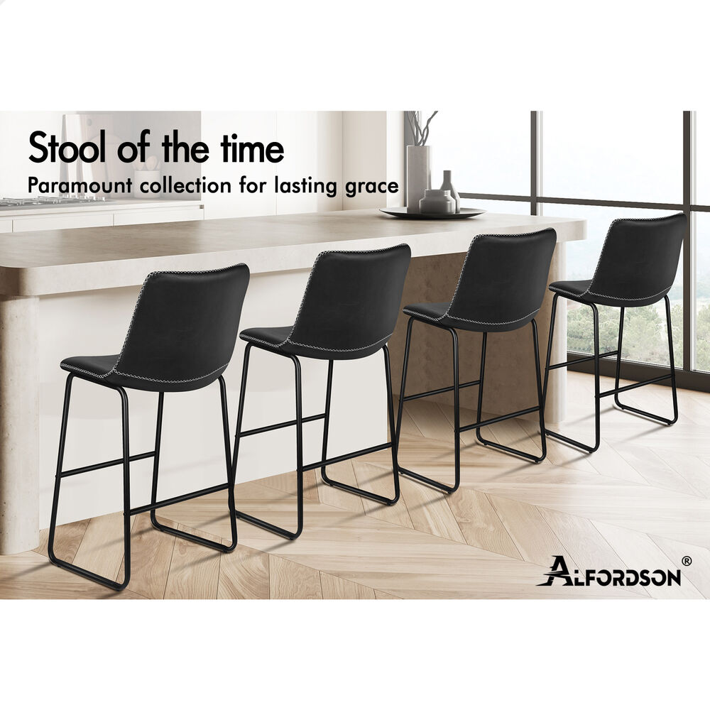 ALFORDSON 2x Bar Stools 66cm Kitchen Counter Metal Vintage Dining Chairs Black