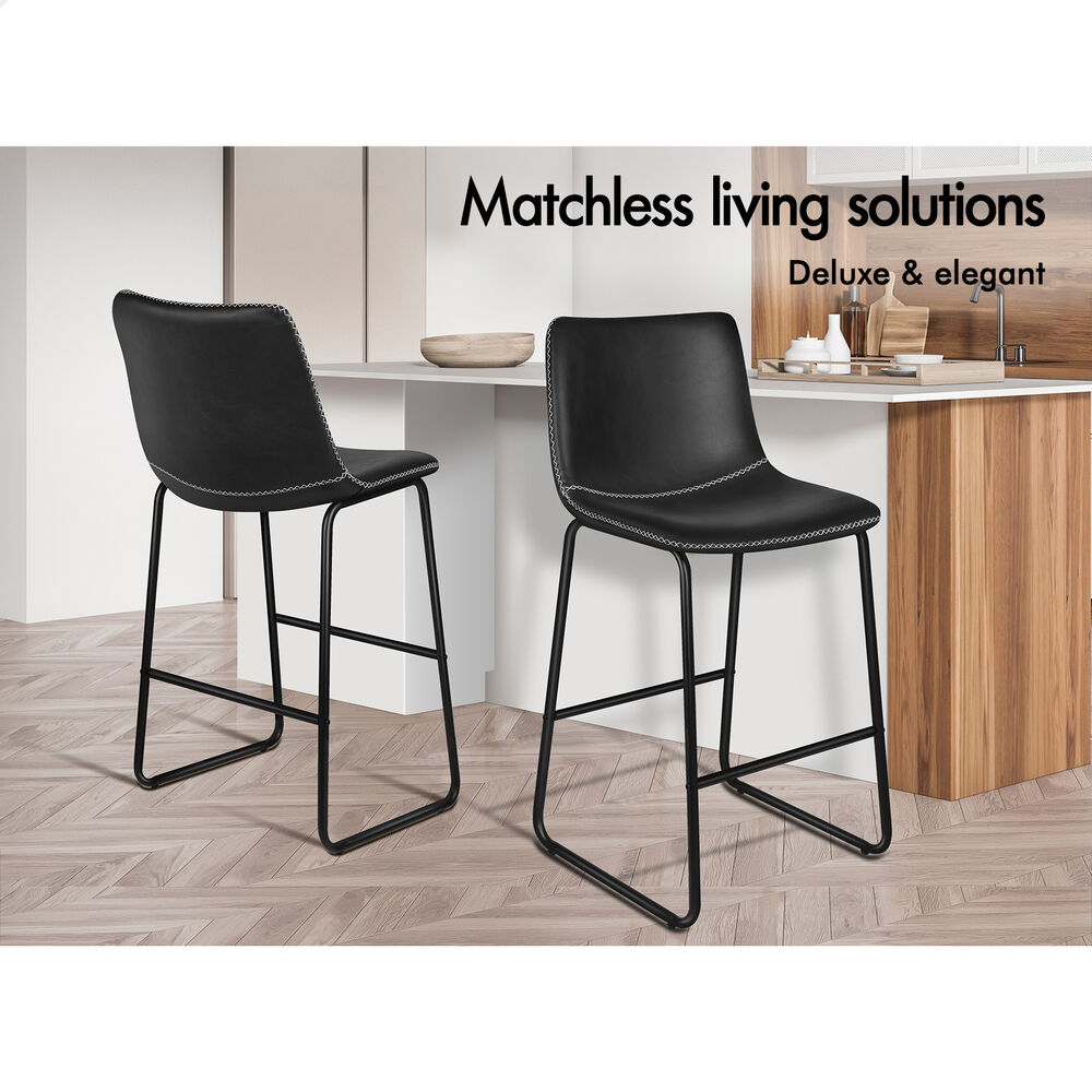ALFORDSON 2x Bar Stools 66cm Kitchen Counter Metal Vintage Dining Chairs Black