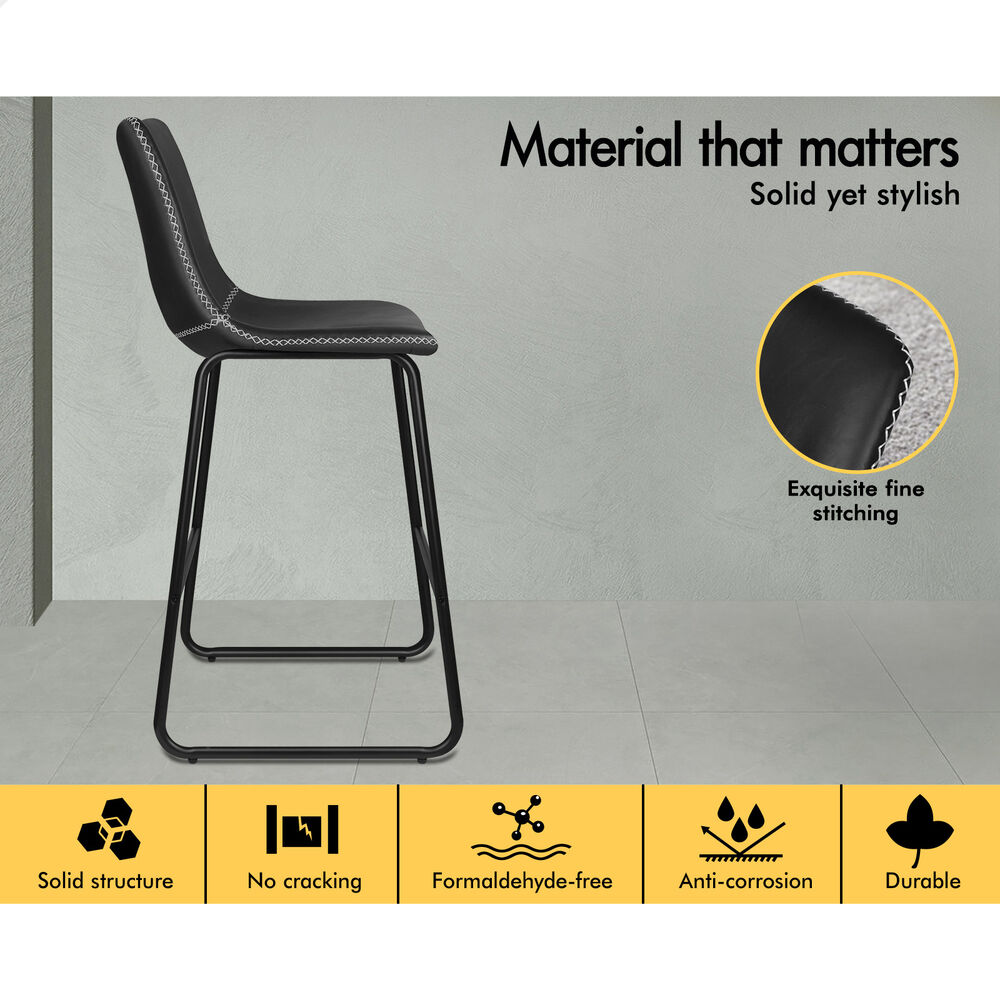 ALFORDSON 2x Bar Stools 66cm Kitchen Counter Metal Vintage Dining Chairs Black