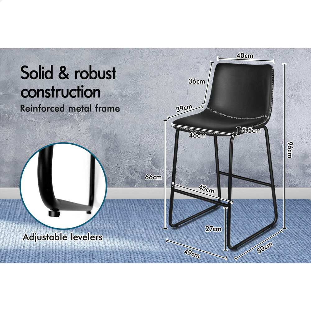 ALFORDSON 2x Bar Stools 66cm Kitchen Counter Metal Vintage Dining Chairs Black