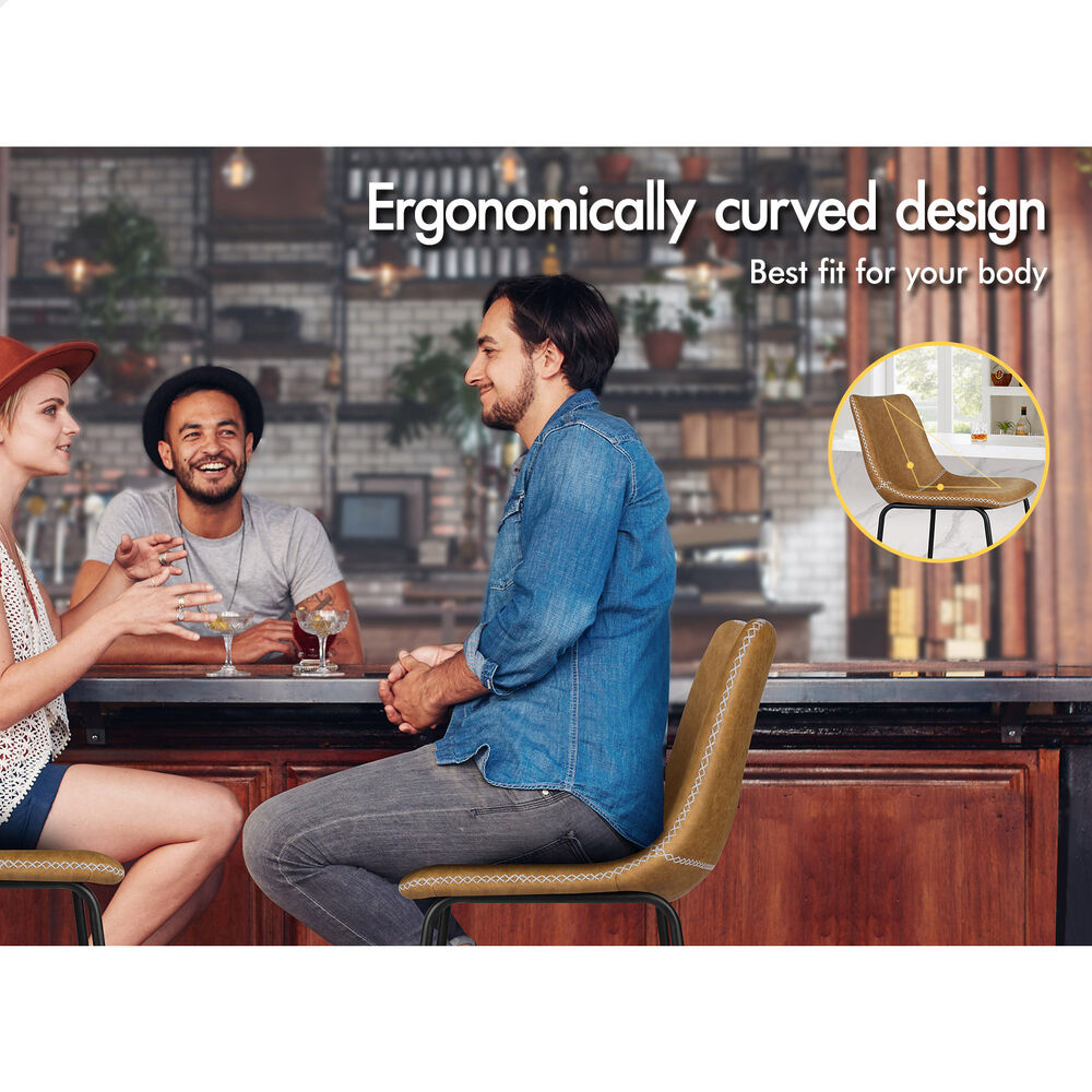ALFORDSON 2x Bar Stools 66cm Kitchen Counter Metal Vintage Dining Chairs Brown