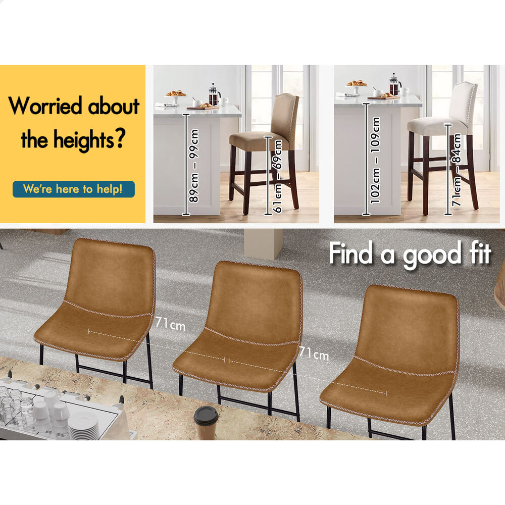 ALFORDSON 2x Bar Stools 66cm Kitchen Counter Metal Vintage Dining Chairs Brown