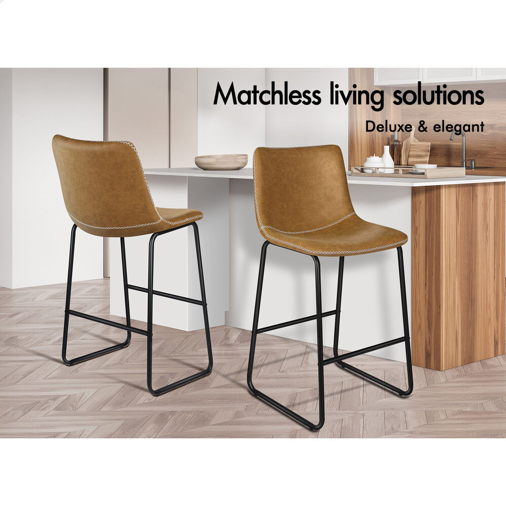 ALFORDSON 2x Bar Stools 66cm Kitchen Counter Metal Vintage Dining Chairs Brown