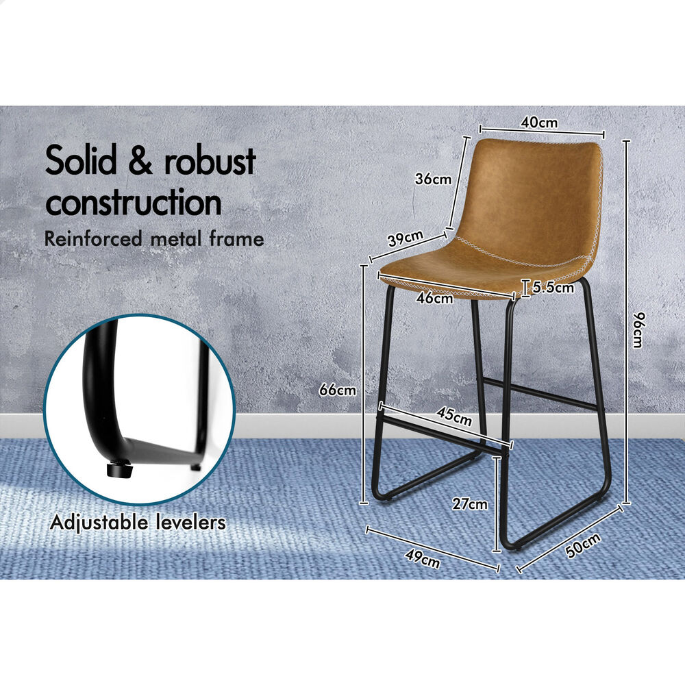 ALFORDSON 2x Bar Stools 66cm Kitchen Counter Metal Vintage Dining Chairs Brown