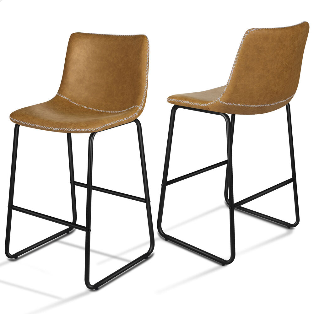 ALFORDSON 2x Bar Stools 66cm Kitchen Counter Metal Vintage Dining Chairs Brown