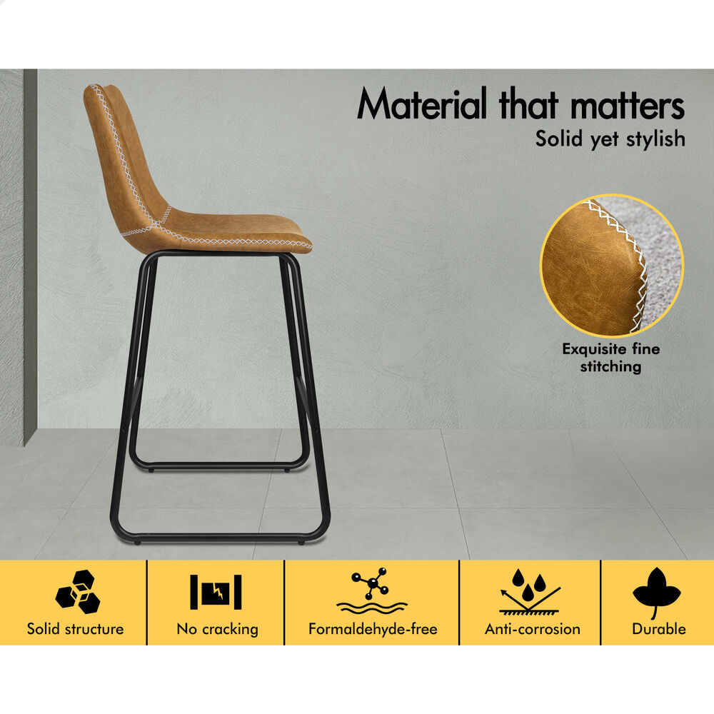 ALFORDSON 2x Bar Stools 66cm Kitchen Counter Metal Vintage Dining Chairs Brown