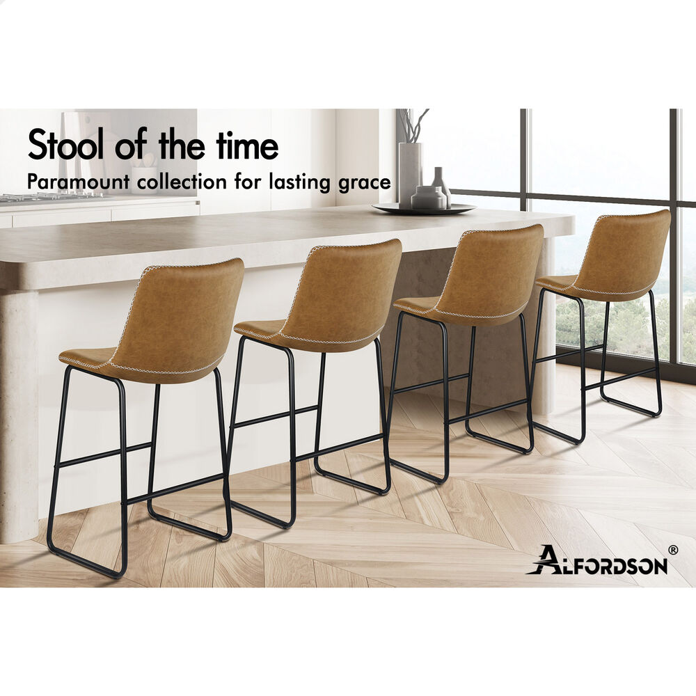 ALFORDSON 4x Bar Stools 66cm Kitchen Counter Metal Vintage Dining Chairs Brown