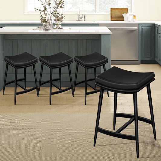 ALFORDSON 4x Bar Stools 66cm Kitchen Counter Metal Leather Dining Chairs Black