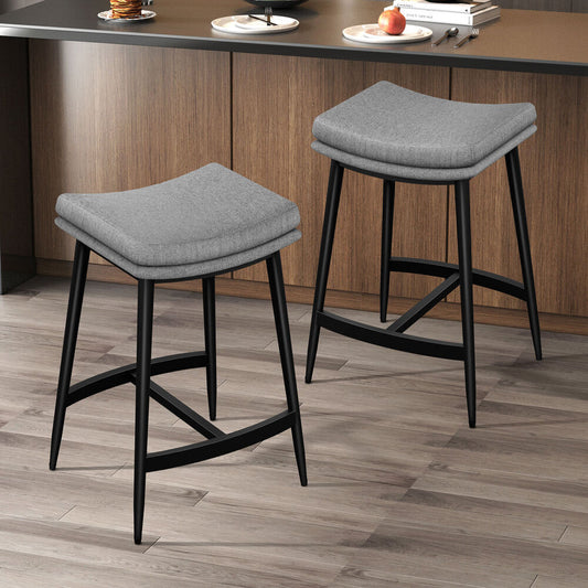 ALFORDSON 2x Bar Stools 66cm Kitchen Counter Metal Fabric Dining Chairs Grey
