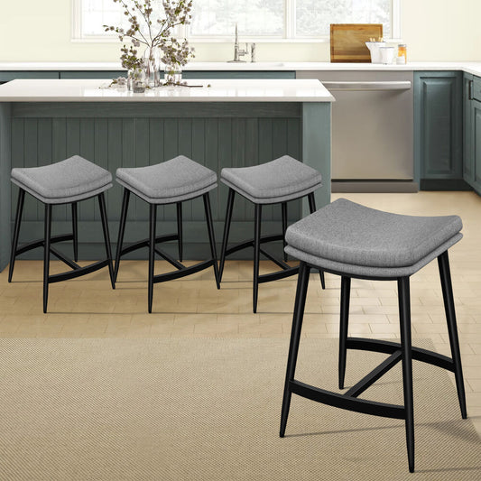 ALFORDSON 4x Bar Stools 66cm Kitchen Counter Metal Fabric Dining Chairs Grey