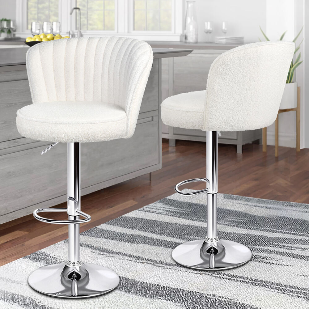 ALFORDSON 2x Bar Stools Gas Lift Boucle Bar Chairs Kitchen Swivel Dylan White