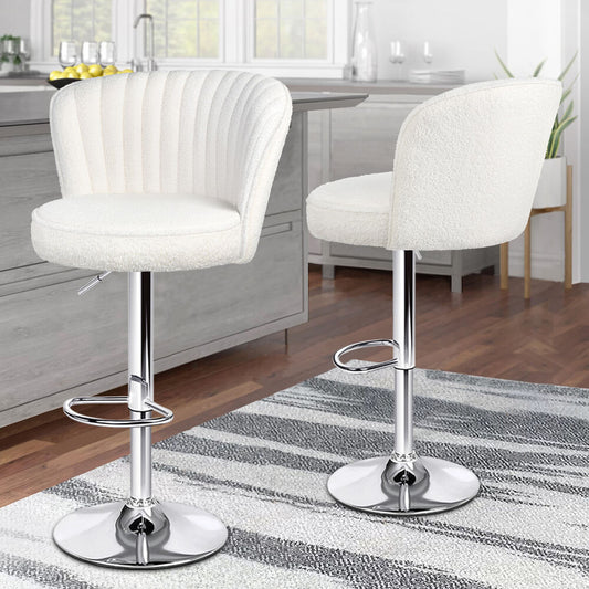 ALFORDSON 2x Bar Stools Gas Lift Boucle Bar Chairs Kitchen Swivel Dylan White