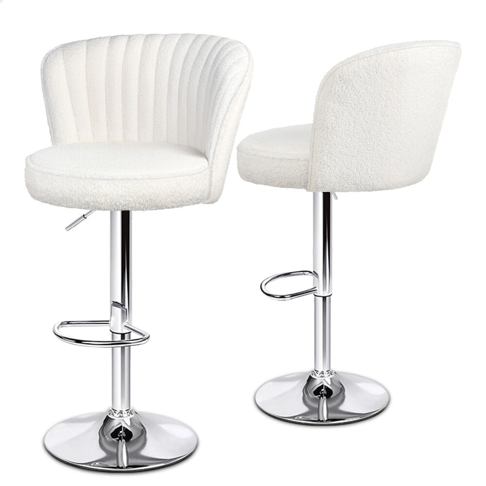 ALFORDSON 4x Bar Stools Gas Lift Boucle Bar Chairs Kitchen Swivel Dylan White