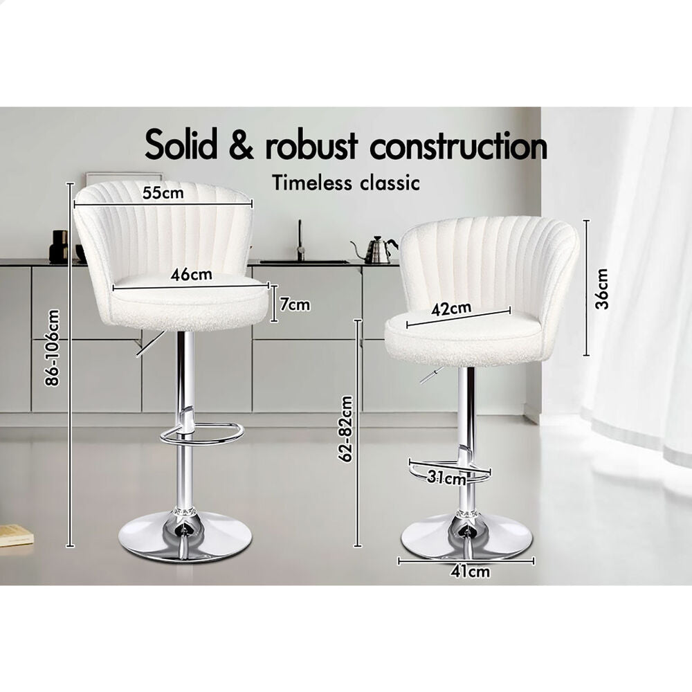 ALFORDSON 4x Bar Stools Gas Lift Boucle Bar Chairs Kitchen Swivel Dylan White