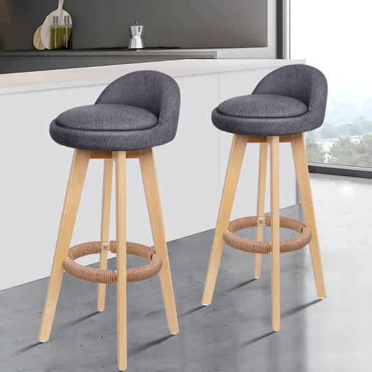 Alfordson 2x Swivel Bar Stools Liam Kitchen Dining Chair Wooden Fabric Grey