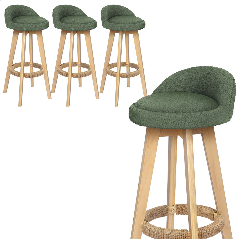 ALFORDSON 4x Kitchen Bar Stools Liam Wooden Swivel Bar Stool Chairs Boucle Green