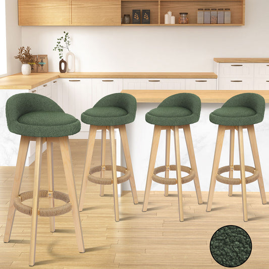 ALFORDSON 4x Kitchen Bar Stools Liam Wooden Swivel Bar Stool Chairs Boucle Green