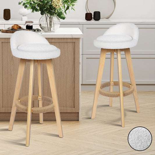 ALFORDSON 2x Kitchen Bar Stools Liam Wooden Swivel Bar Stool Chairs Boucle White