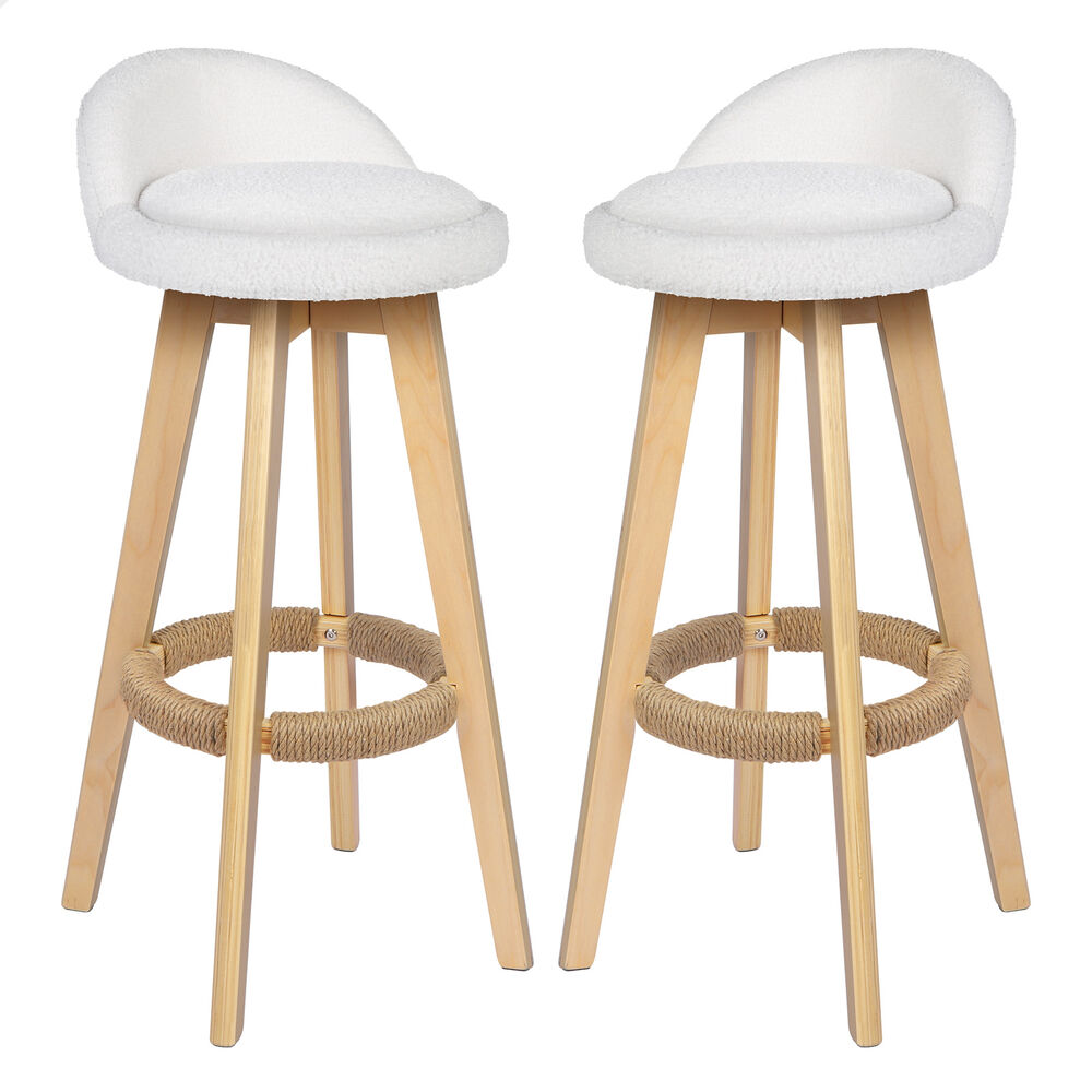 ALFORDSON 2x Kitchen Bar Stools Liam Wooden Swivel Bar Stool Chairs Boucle White