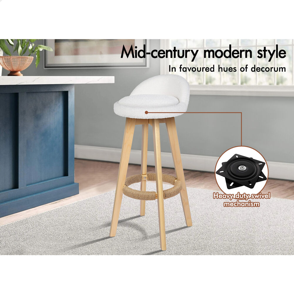 ALFORDSON 4x Kitchen Bar Stools Liam Wooden Swivel Bar Stool Chairs Boucle White