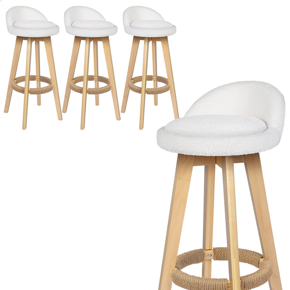 ALFORDSON 4x Kitchen Bar Stools Liam Wooden Swivel Bar Stool Chairs Boucle White