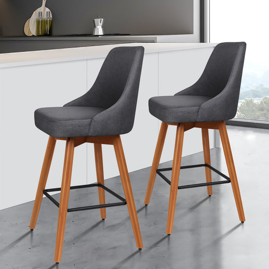 Alfordson 2x Wooden Bar Stools Ella Kitchen Dining Chair Swivel DARK GREY