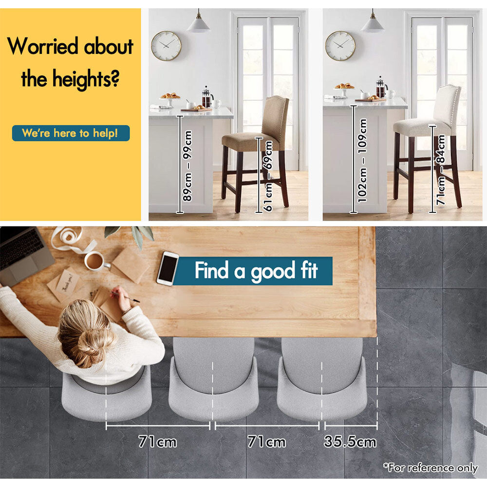 Alfordson 2x Wooden Bar Stools Ella Kitchen Dining Chair Swivel LIGHT GREY