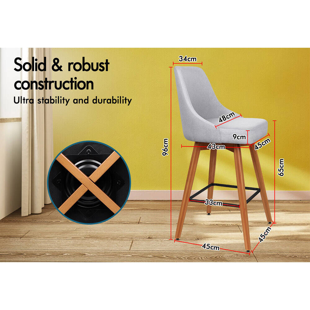 Alfordson 2x Wooden Bar Stools Ella Kitchen Dining Chair Swivel LIGHT GREY