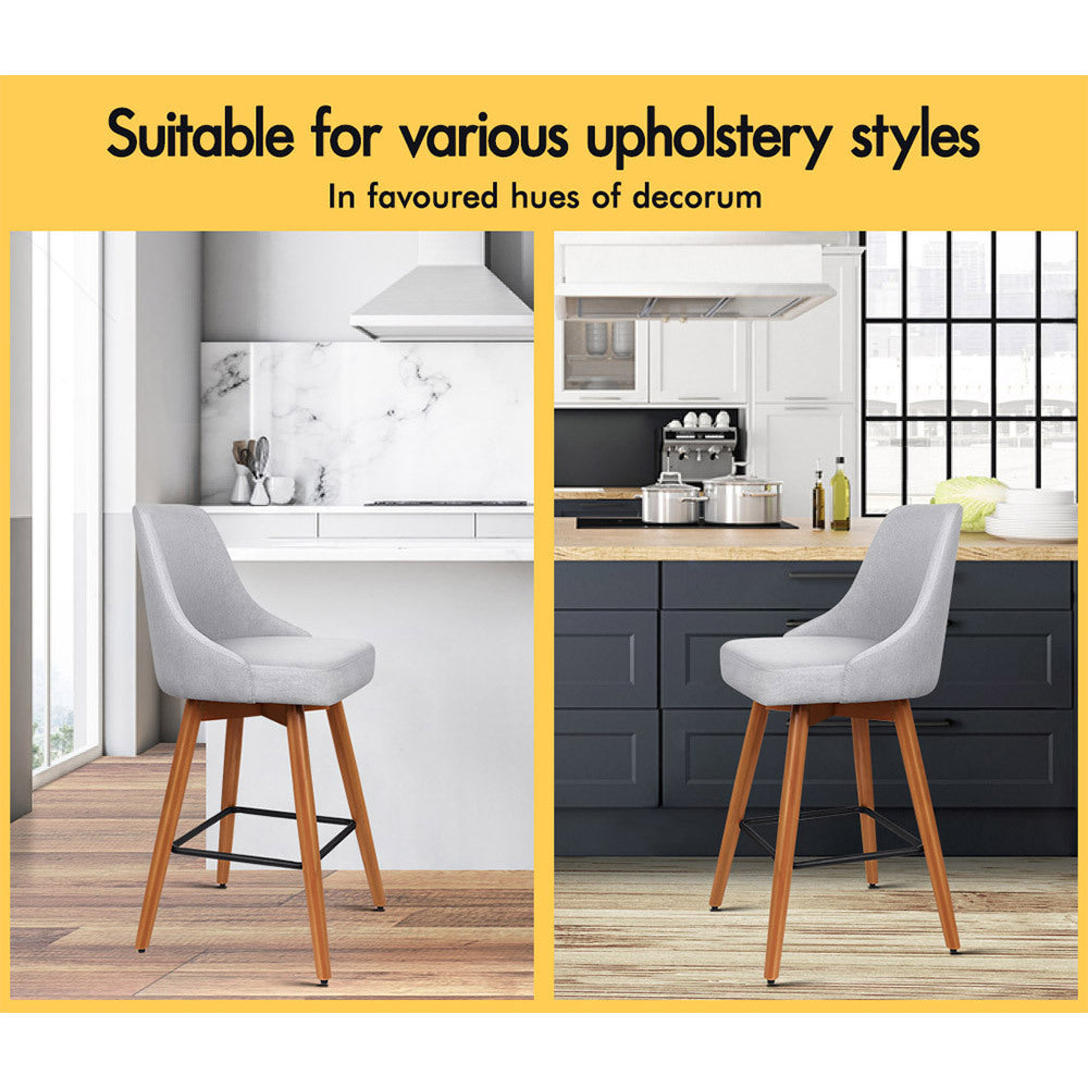 Alfordson 2x Wooden Bar Stools Ella Kitchen Dining Chair Swivel LIGHT GREY