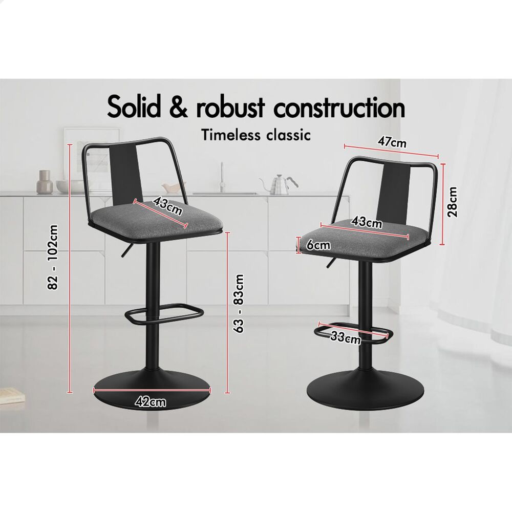 2x ALFORDSON Bar Stools Industrial Style Fabric Grey