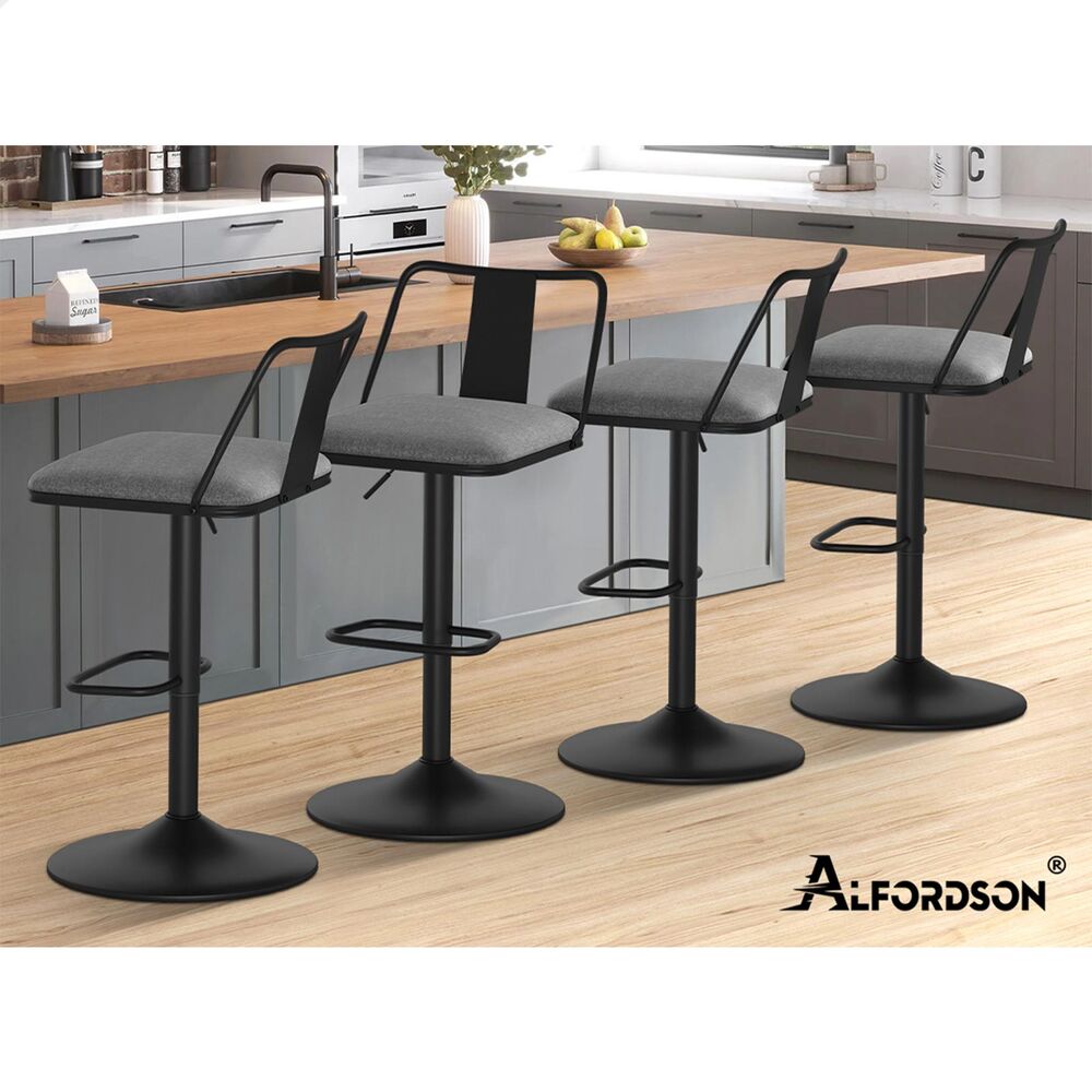 4x ALFORDSON Bar Stools Industrial Style Fabric Grey