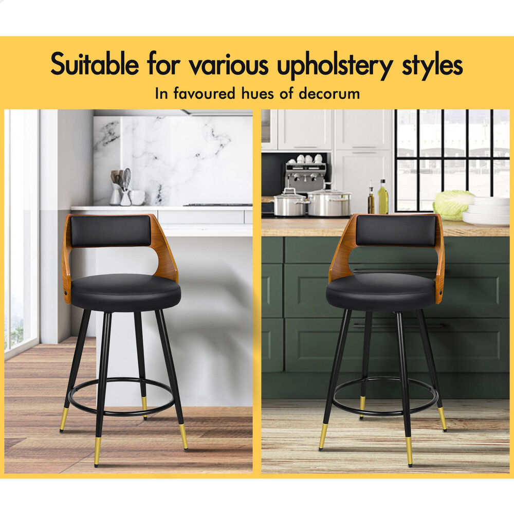 2x ALFORDSON Bar Stools Morgan Swivel Chairs Black