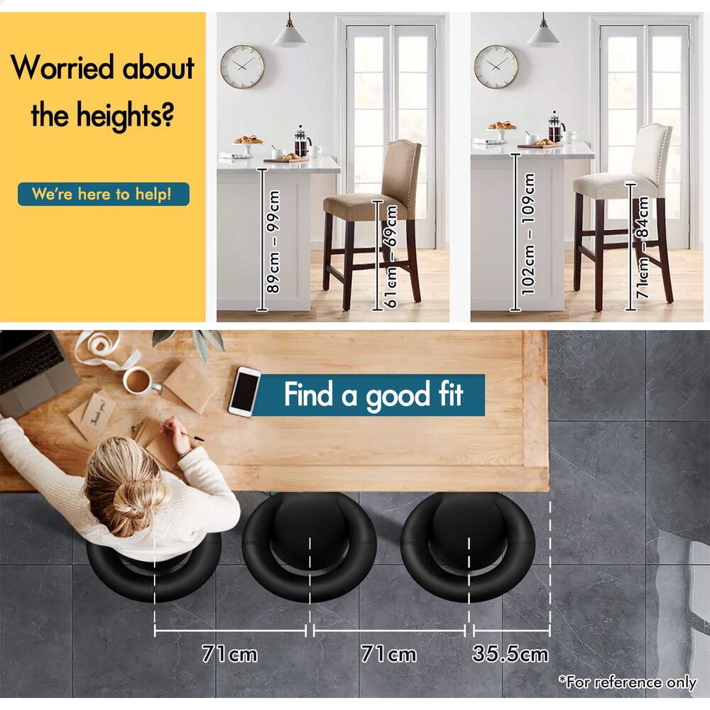 ALFORDSON 2x Bar Stools Ovadia Kitchen Swivel Chair Leather Gas Lift All Black