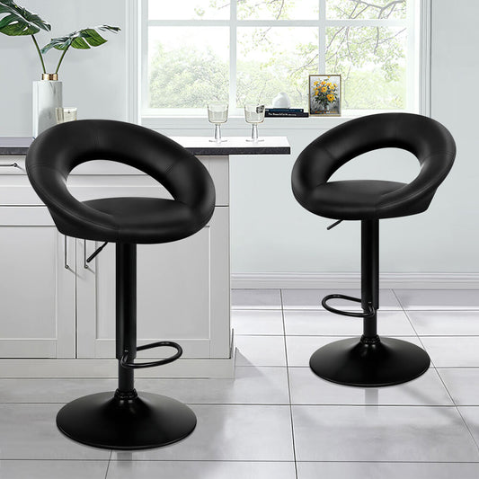 ALFORDSON 2x Bar Stools Ovadia Kitchen Swivel Chair Leather Gas Lift All Black