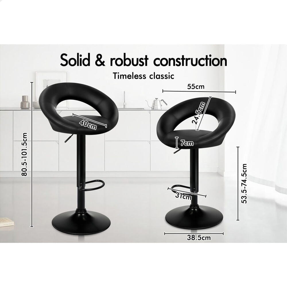 ALFORDSON 2x Bar Stools Ovadia Kitchen Swivel Chair Leather Gas Lift All Black