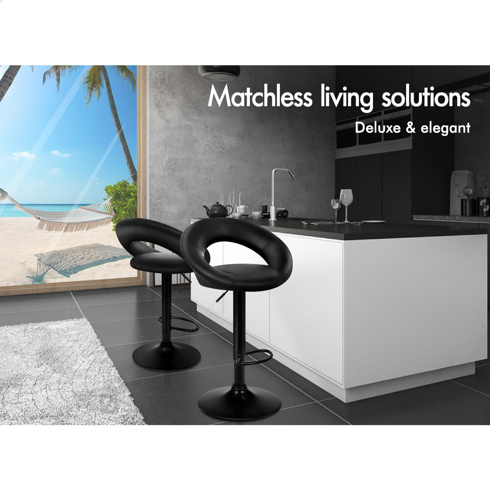 ALFORDSON 2x Bar Stools Ovadia Kitchen Swivel Chair Leather Gas Lift All Black